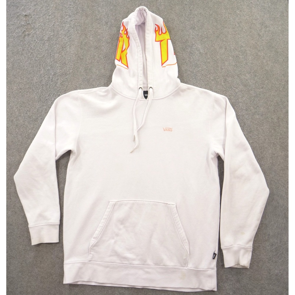 Vans Hoodie Sweatshirt Mens Medium White Logo Fleece Pullover Hooded